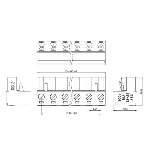 7.62mm pitch pluggable PCB terminal block male and female connector